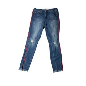 Seven7 Mid Rise Ankle Skinny Jeans Red Stripe Distressed Size 8